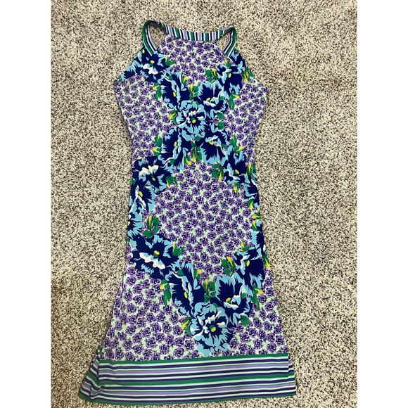 Roberto Cavalli Dress XL Floral Stripe Sleeveless‎ Purple Green Boho Y2K Resort - Picture 12 of 16